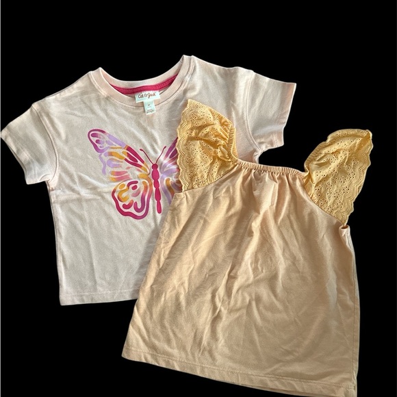 Cat & Jack 2 Pcs Size 4 Summer Butterfly Tee and Yellow Ruffle Top BNWT - Picture 2 of 5
